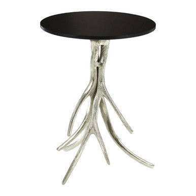 Black Marble Top Round Side Table with Nickel Base | Antler