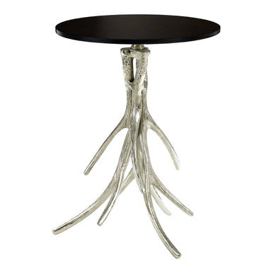 Black Marble Top Round Side Table with Nickel Base | Antler