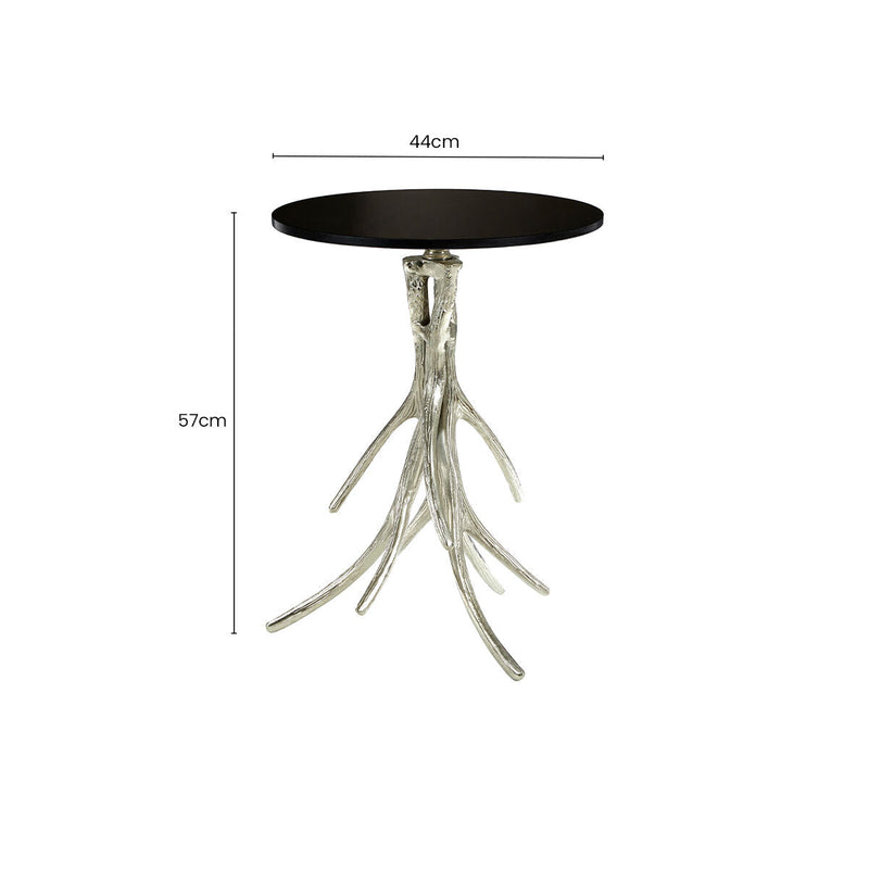 Black Marble Top Round Side Table with Nickel Base | Antler