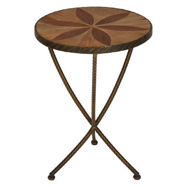 Brown Two Tone Elm Wood Small Side Table with Antique Brass Iron Legs | Elmo