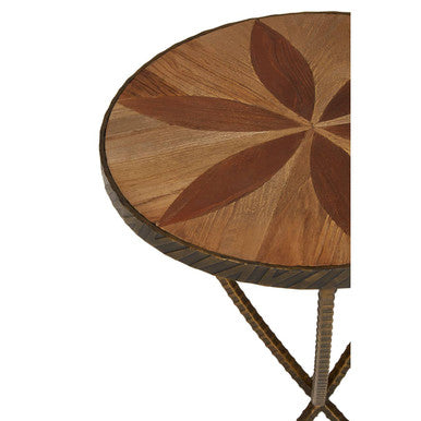 Brown Two Tone Elm Wood Small Side Table with Antique Brass Iron Legs | Elmo
