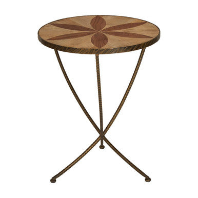 Brown Two Tone Elm Wood Large Side Table with Antique Brass Iron Legs | Elmo