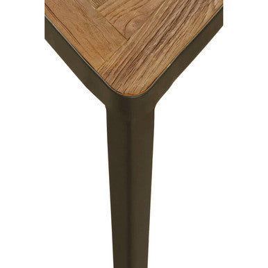 Black and Brown Carved Elm Wood Set of 3 Triangular Tables with Black Iron Legs | Elmo
