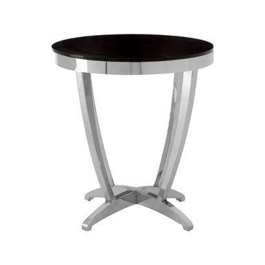 Black and Silver Contemporary Luxe Side Table with Tempered Glass Top | Yasmin