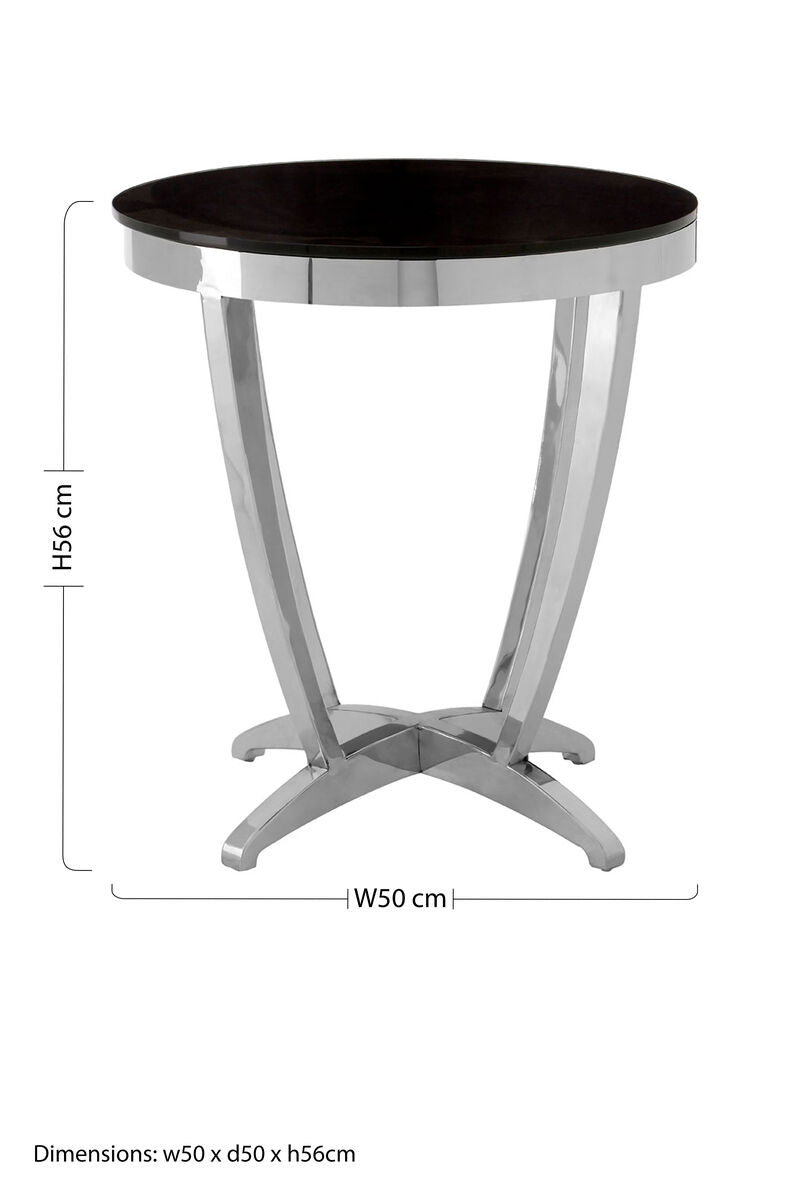 Black and Silver Contemporary Luxe Side Table with Tempered Glass Top | Yasmin