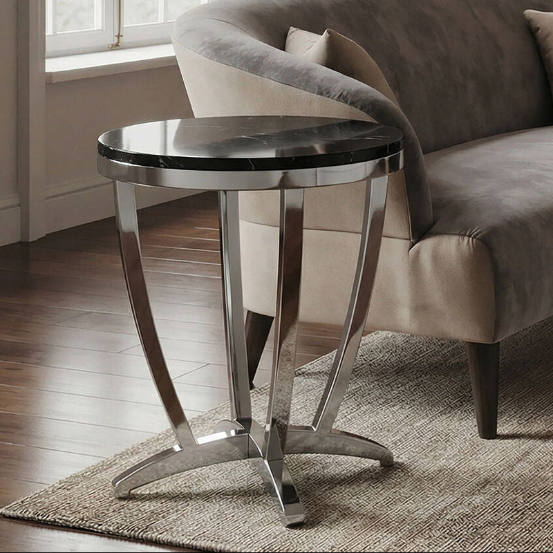 Black and Silver Contemporary Luxe Side Table with Tempered Glass Top | Yasmin