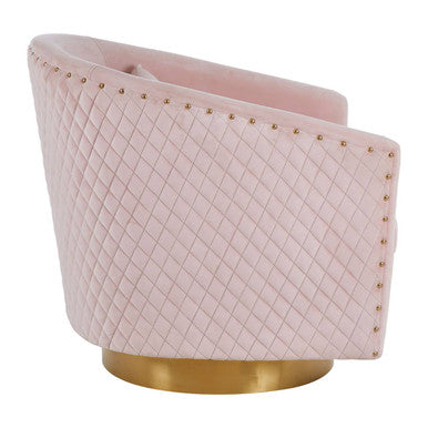 Pink Velvet Swivel Chair with Gold Base | Plazoni