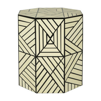 Ivory and Black Resin Geometric Stool and Table | Hassa