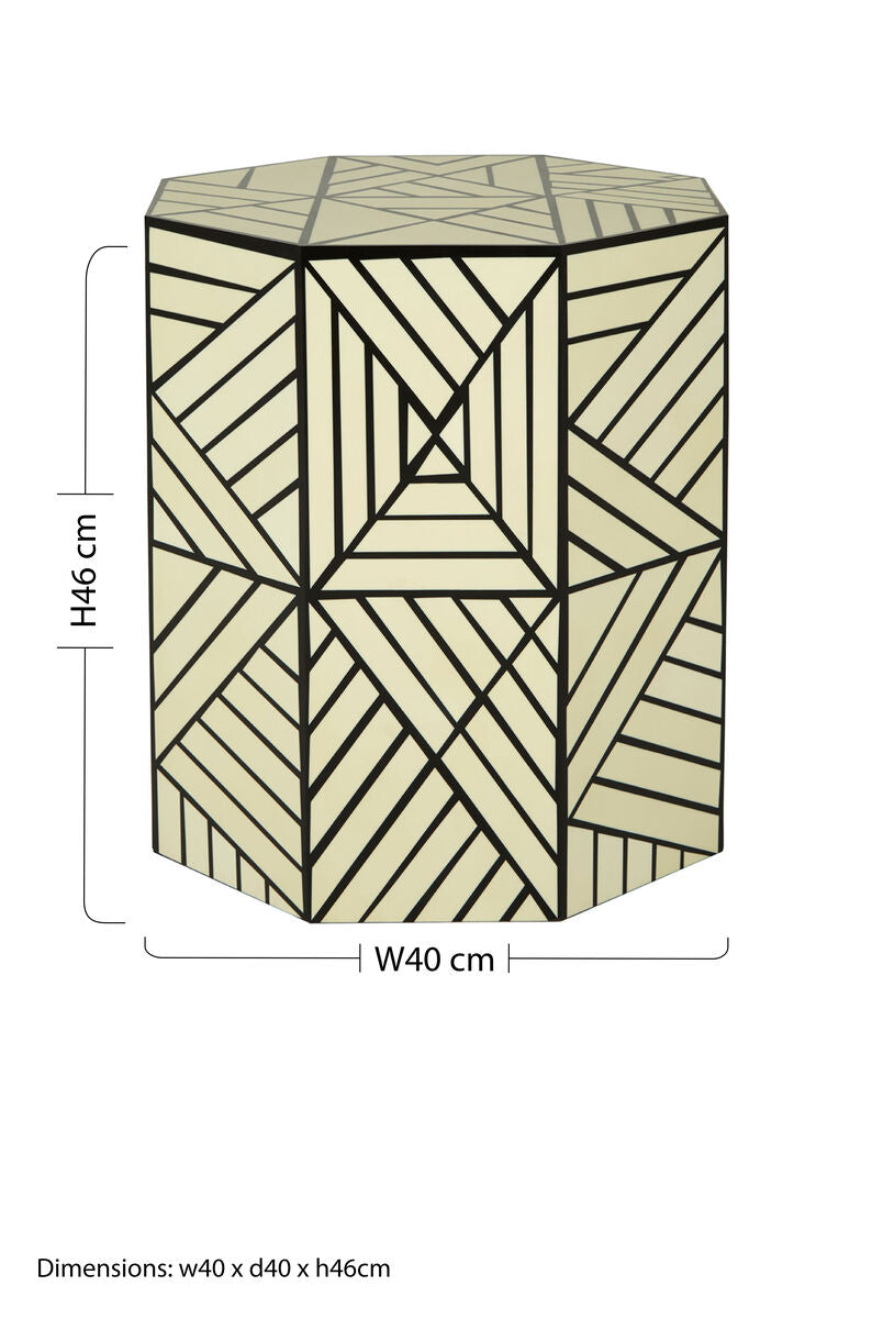 Ivory and Black Resin Geometric Stool and Table | Hassa