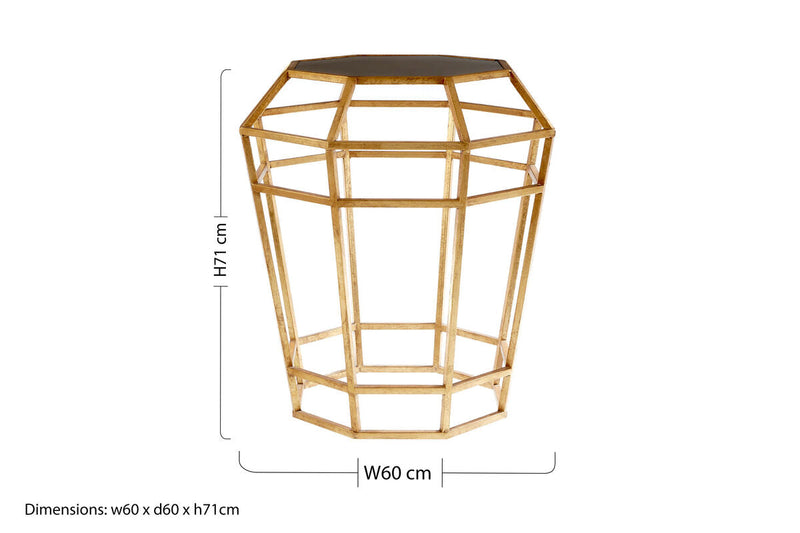 Black and Gold Geometric Base Table with Octagonal Black Glass Top | Zariah