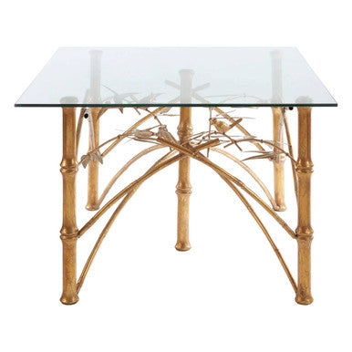 Gold Clear Tempered Glass Top Table with Bamboo Design Metal Legs | Zariah