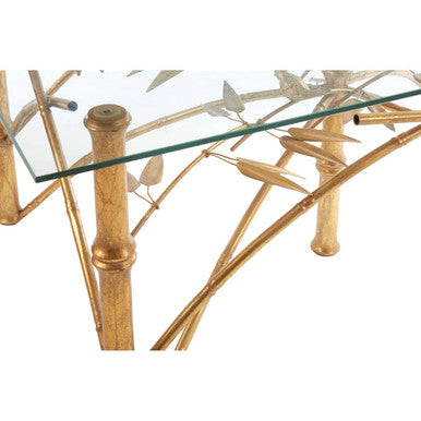 Gold Clear Tempered Glass Top Table with Bamboo Design Metal Legs | Zariah