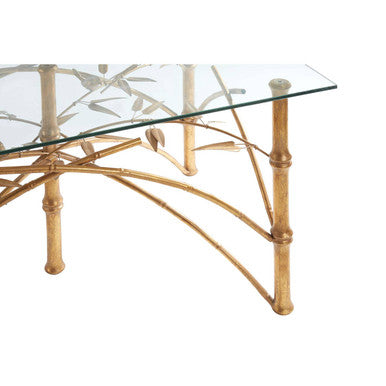 Gold Clear Tempered Glass Top Table with Bamboo Design Metal Legs | Zariah