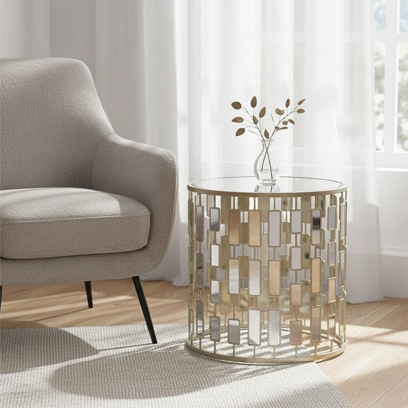Silver Small Side Table with Mirrored Top | Raina
