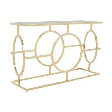 Gold Console Table with Tempered Glass Top | Roena