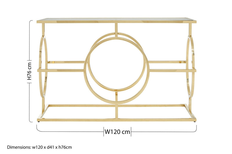 Gold Console Table with Tempered Glass Top | Roena