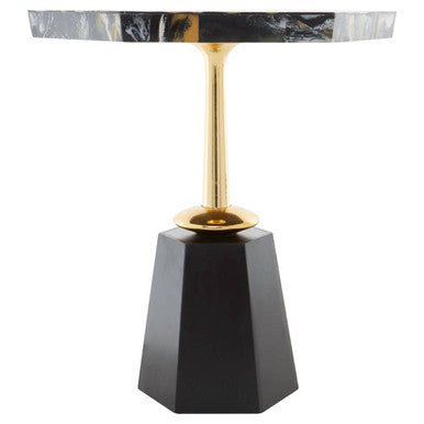 Assorted Horn Effect Hexagonal Top Side Table with Gold Pedestal and Black Base | Odell