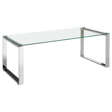 Silver Stainless Steel Coffee Table with Black Tempered Glass | Allure