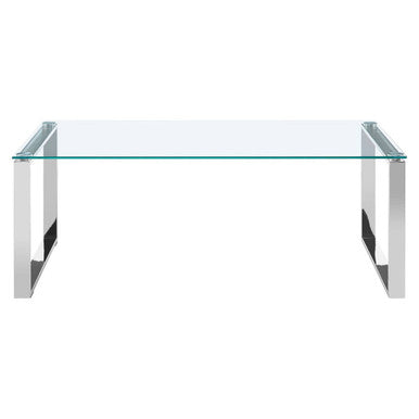 Silver Stainless Steel Coffee Table with Black Tempered Glass | Allure