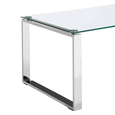 Silver Stainless Steel Coffee Table with Black Tempered Glass | Allure