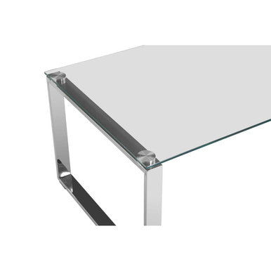 Silver Stainless Steel Coffee Table with Black Tempered Glass | Allure