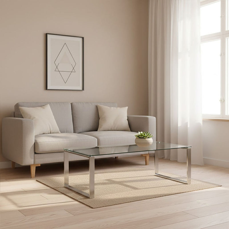 Silver Stainless Steel Coffee Table with Black Tempered Glass | Allure