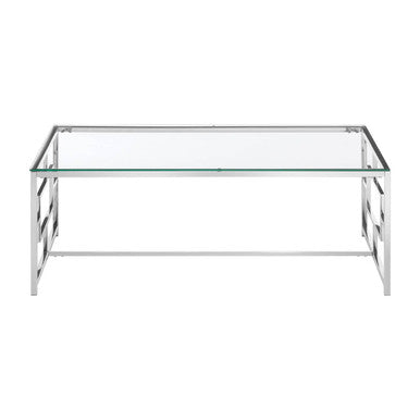 Silver Reflective Frame Coffee Table with Clear Tempered Glass Top | Allure