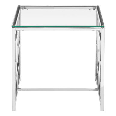 Silver Reflective Frame End Table with Clear Tempered Glass Top | Allure