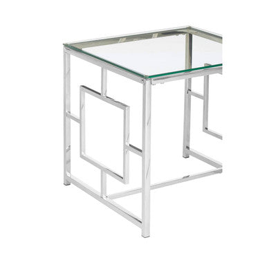 Silver Reflective Frame End Table with Clear Tempered Glass Top | Allure