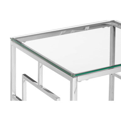 Silver Reflective Frame End Table with Clear Tempered Glass Top | Allure