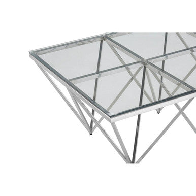 Silver Prismatic Base Coffee Table with Clear Glass Top and 6 Pincer Style Legs | Allure