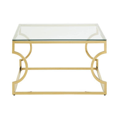 Gold Curved Frame Coffee Table with Clear Tempered Glass Top | Allure