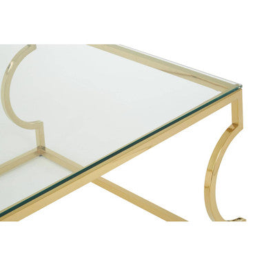 Gold Curved Frame Coffee Table with Clear Tempered Glass Top | Allure