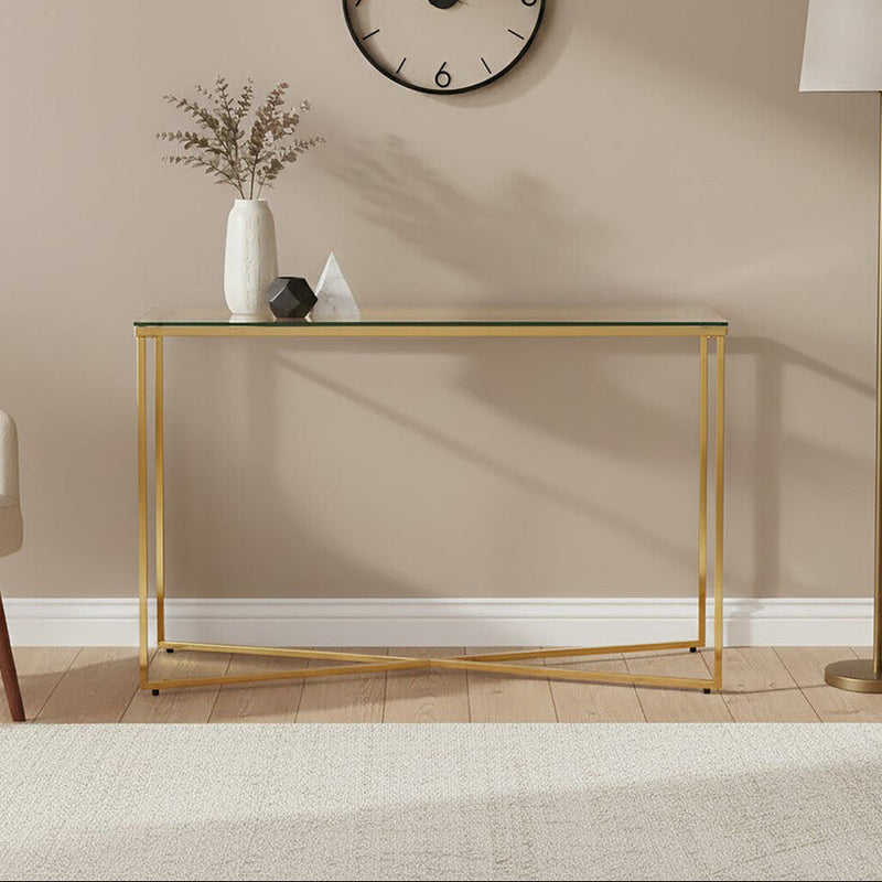 Cross Design Console Table with Clear Tempered Glass Top | Allure