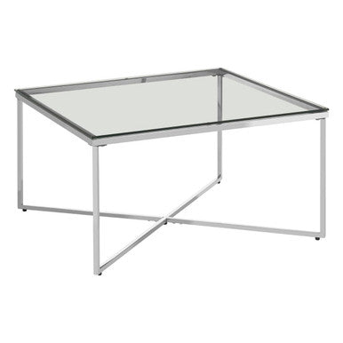 Silver Cross Base Coffee Table with Clear Tempered Glass Top | Allure