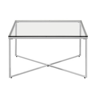 Silver Cross Base Coffee Table with Clear Tempered Glass Top | Allure