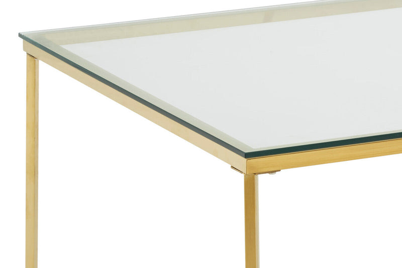 Gold Finish Coffee Table with Intersecting Cross Base and Clear Glass Top | Allure