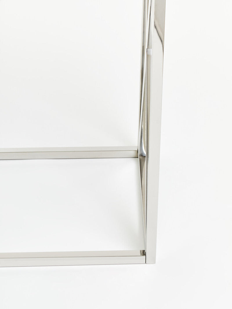 Silver Minimal Console Table with Cross Detail and Clear Tempered Glass Top | Allure
