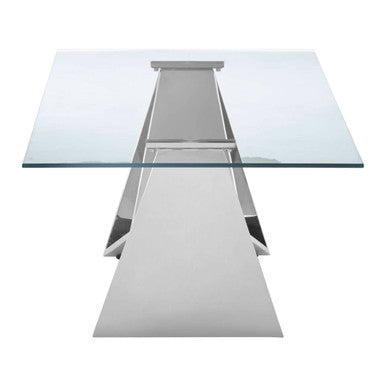 Silver Stainless Steel Wing Base Coffee Table with Clear Glass Top | Allure