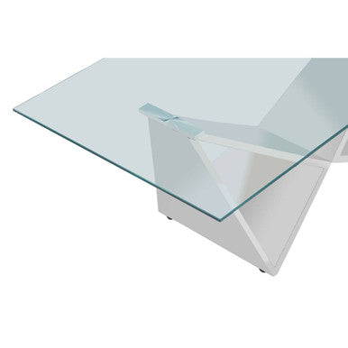 Silver Stainless Steel Wing Base Coffee Table with Clear Glass Top | Allure