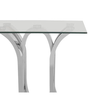Silver Mirrored Finish Curved Base End Table with Clear Glass Top | Allure