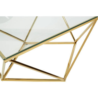 Gold Stainless Steel Twist Base Coffee Table with Tempered Glass Top | Allure