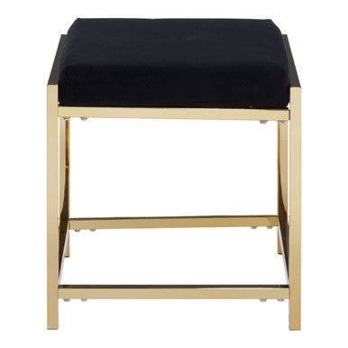 Black Velvet And Gold Finish Stool | Allure