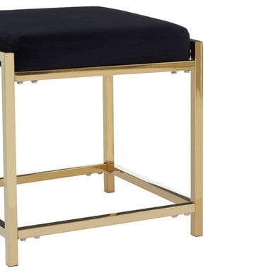 Black Velvet And Gold Finish Stool | Allure
