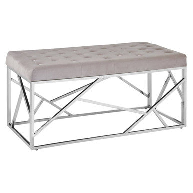 Mink Velvet Bench with  Silver Finish Frame | Allure