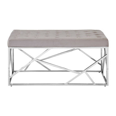Mink Velvet Bench with  Silver Finish Frame | Allure