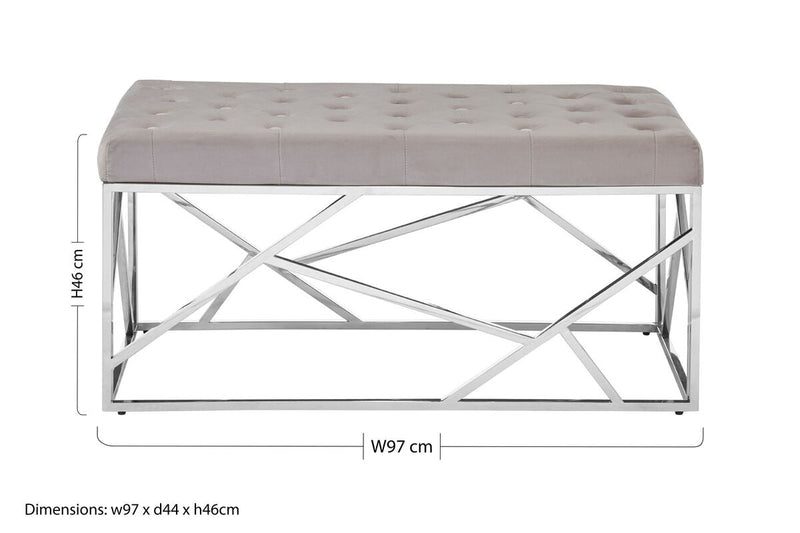 Mink Velvet Bench with  Silver Finish Frame | Allure