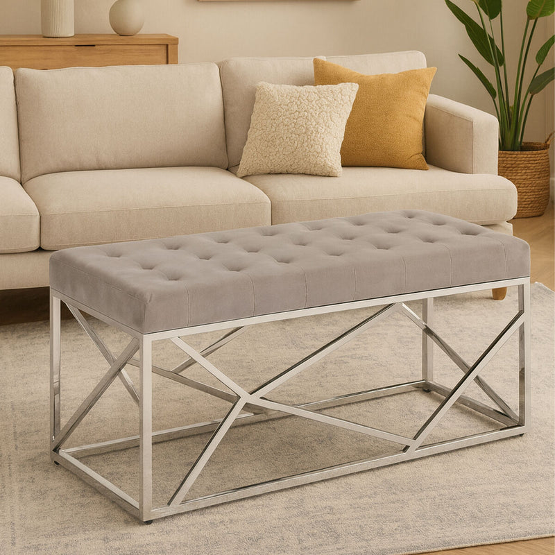 Mink Velvet Bench with  Silver Finish Frame | Allure