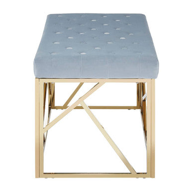 Gold And Powder Blue Velvet Bench | Allure