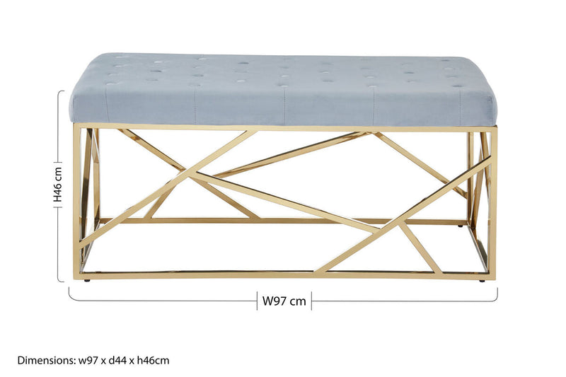 Gold And Powder Blue Velvet Bench | Allure